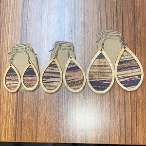 Blue & Pink Brush Stroke Cork Stripe Wood Teardrop